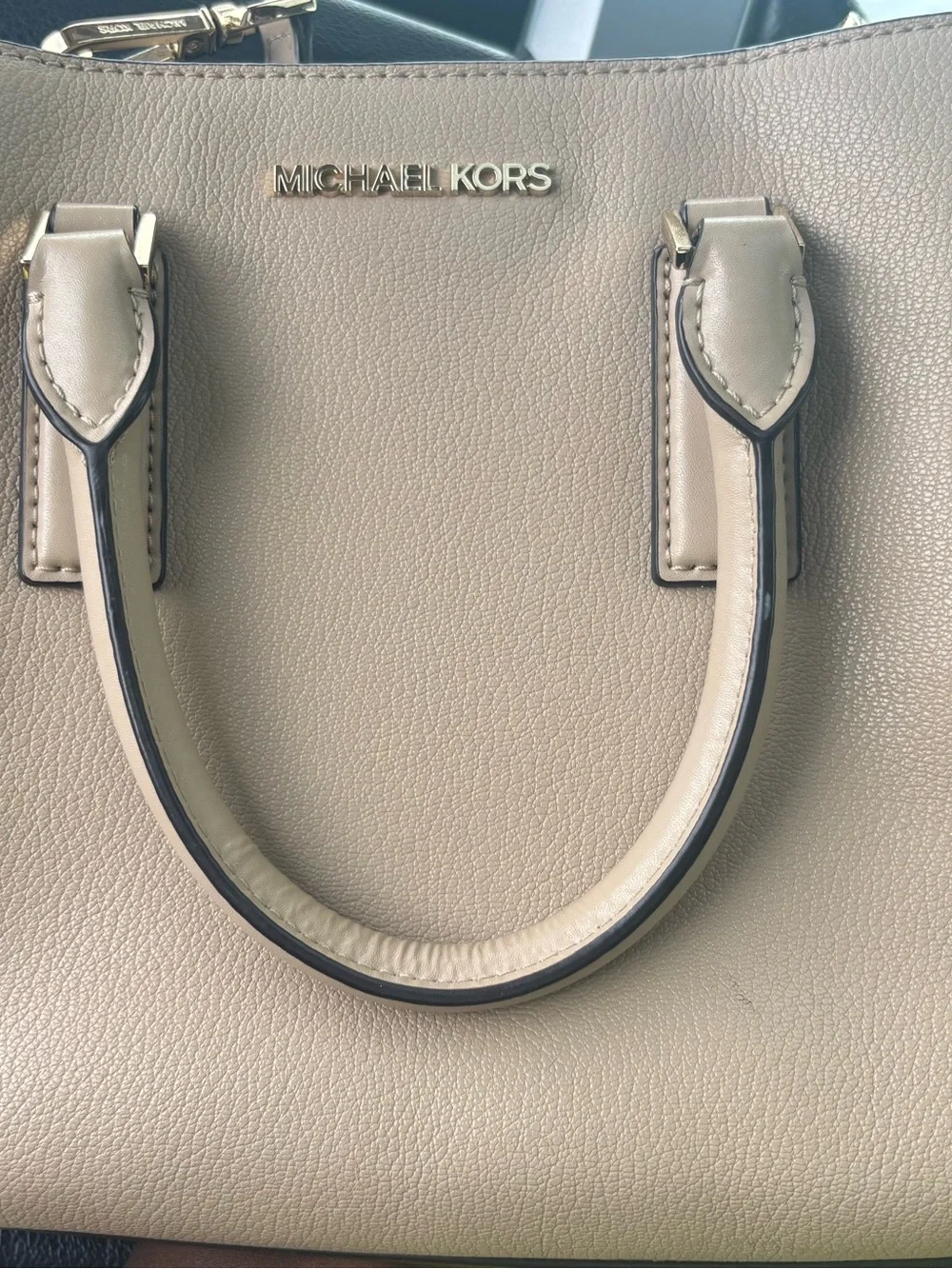Michael Kors Taupe Leather Satchel with Gold-Tone Hardware